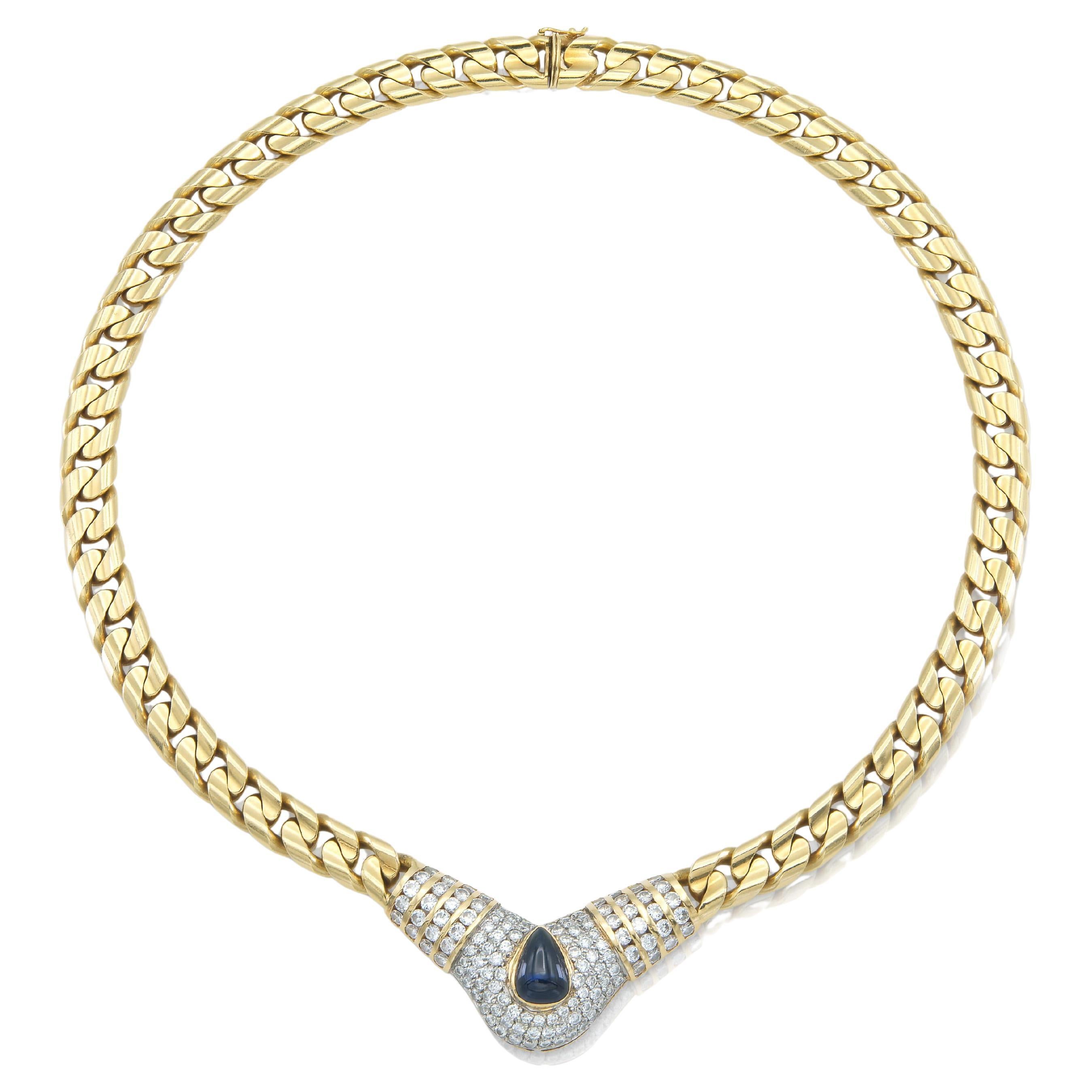Vintage 1980s Adriano Chimento Sapphire and Diamond Necklace For Sale