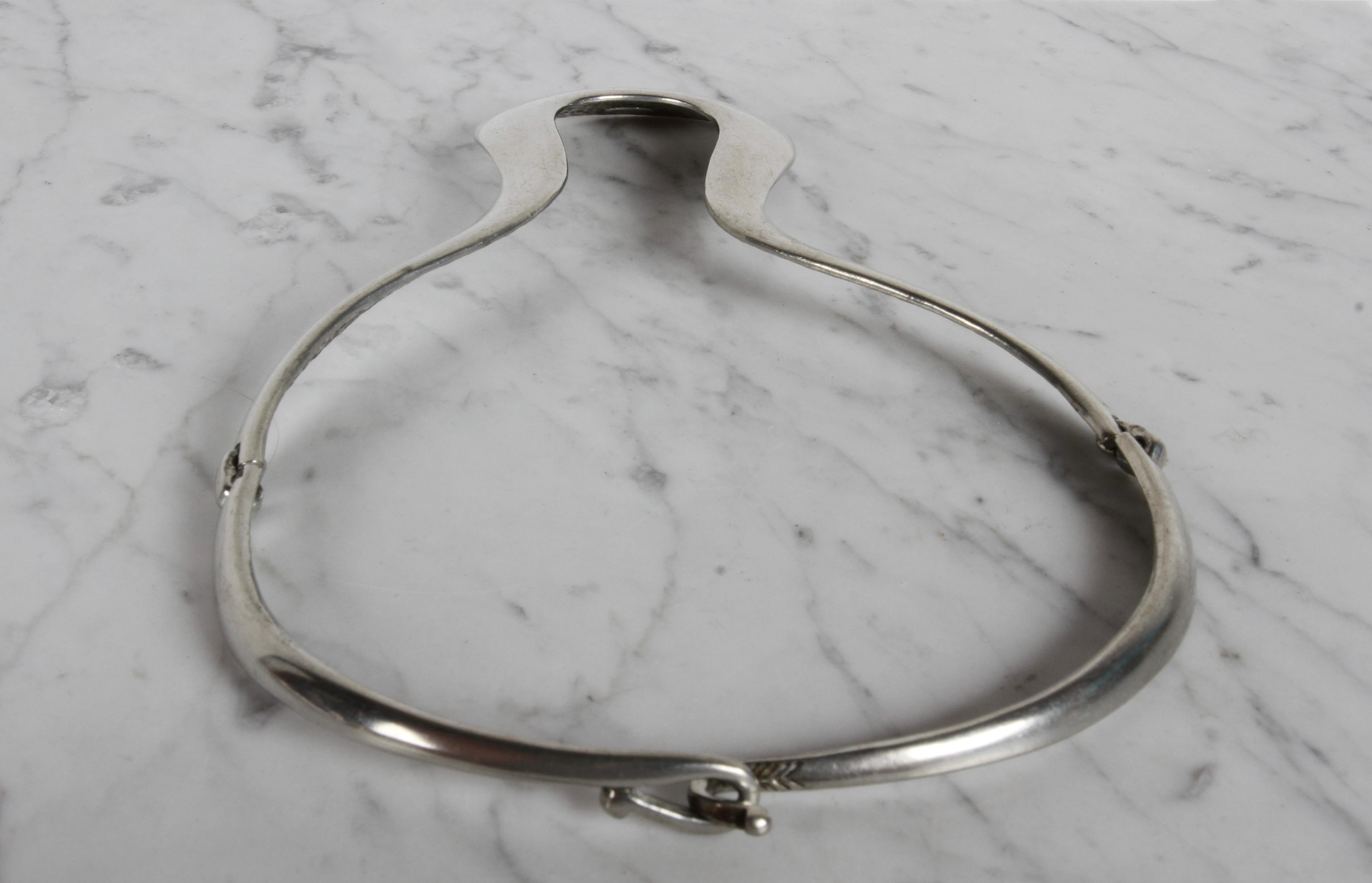 Vintage 1980s Alexis Kirk gegliederte skulpturale Silber Ton Choker Halskette im Angebot 6