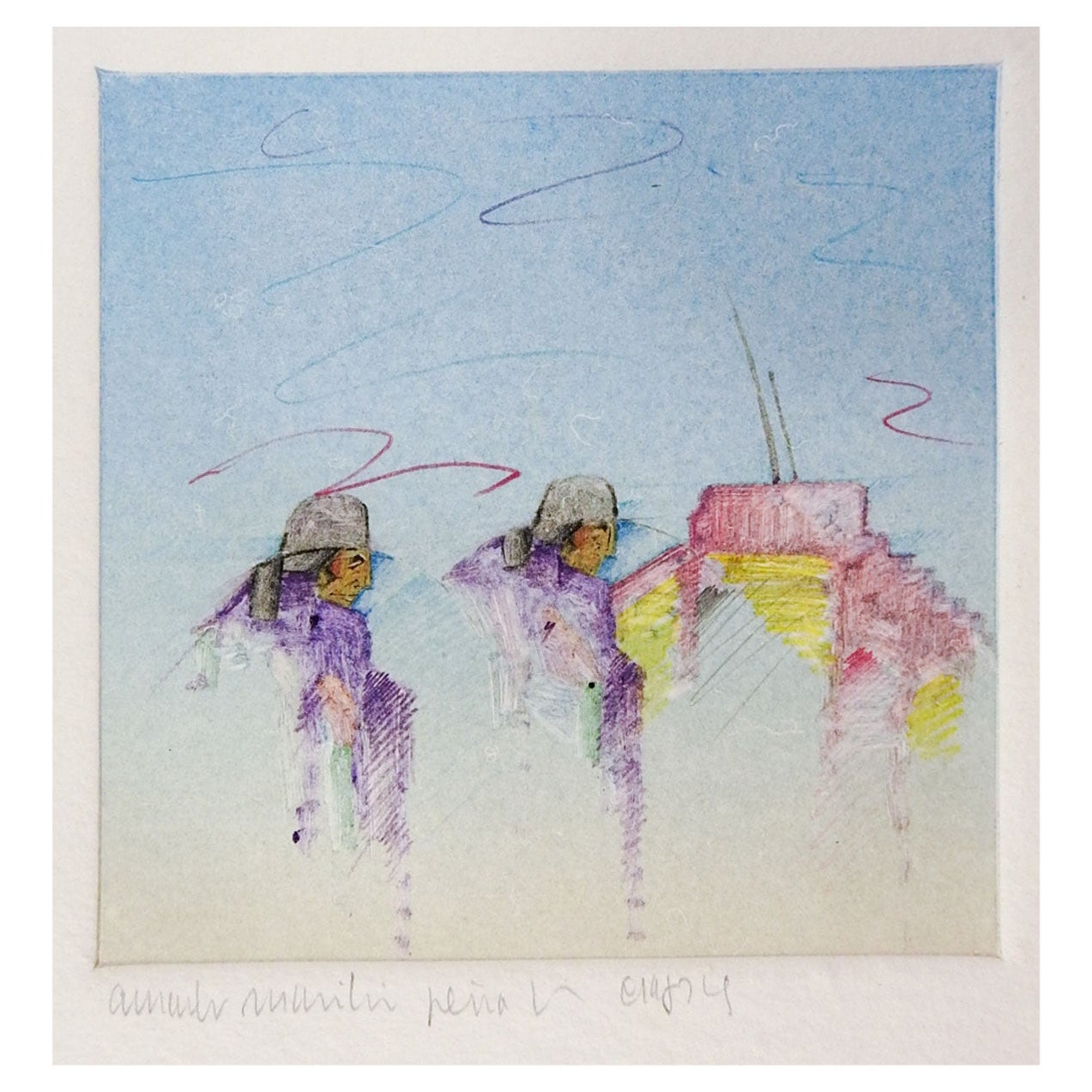 Vintage 1980s Amado Pena Mixed Media Print For Sale