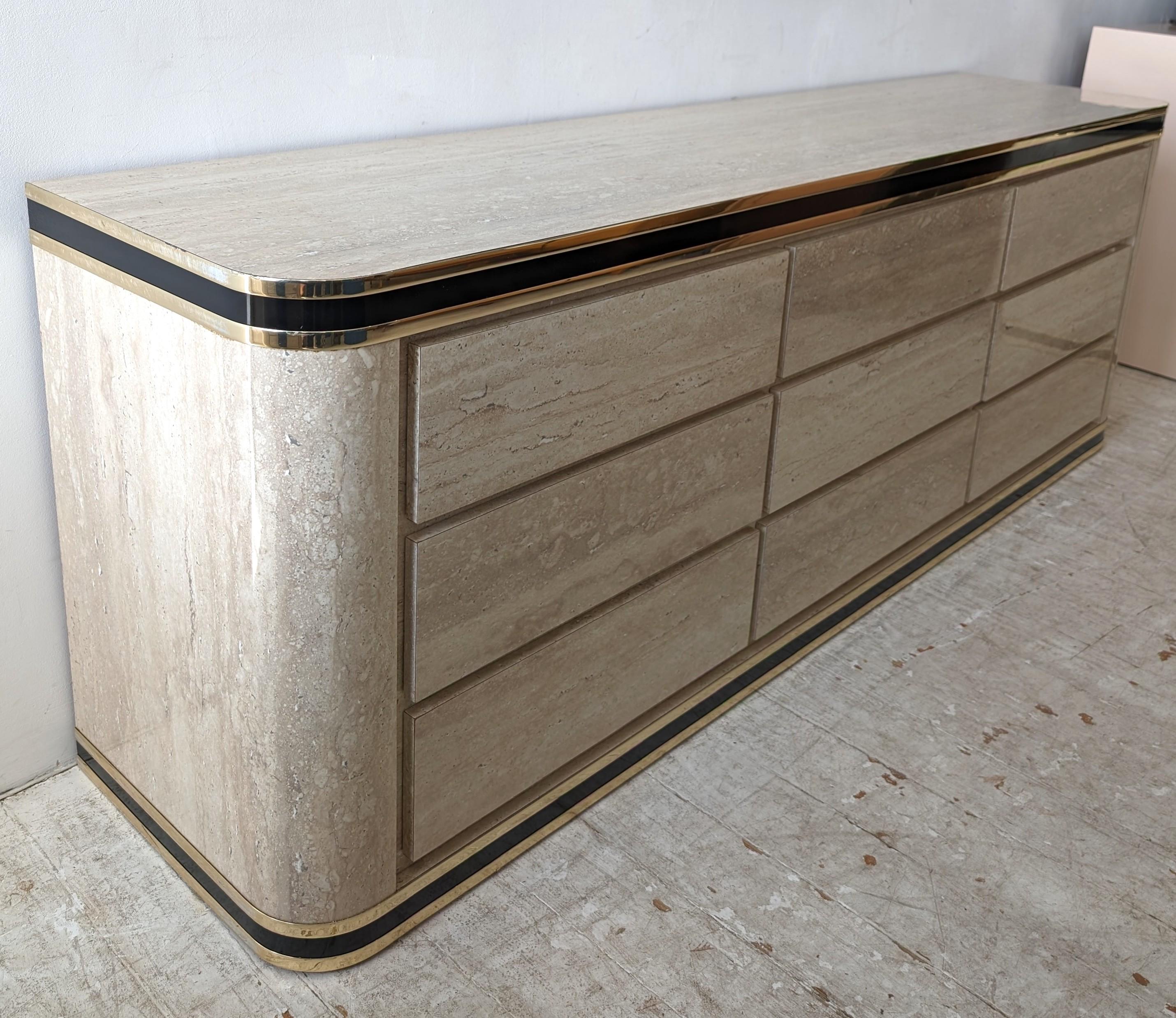 Post-Modern Vintage 1980s American faux travertine laminate sideboard / dresser with drawers