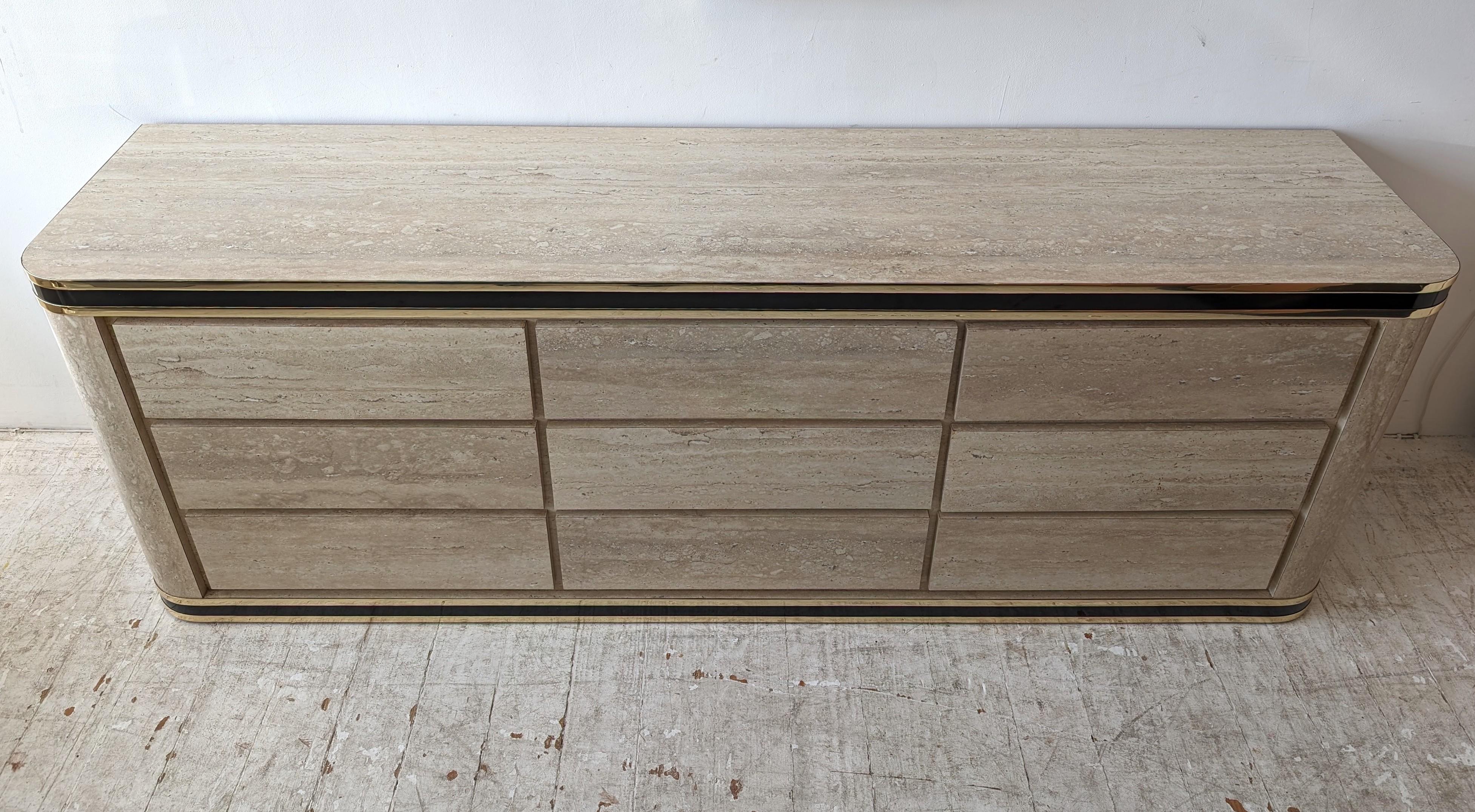 20th Century Vintage 1980s American faux travertine laminate sideboard / dresser with drawers