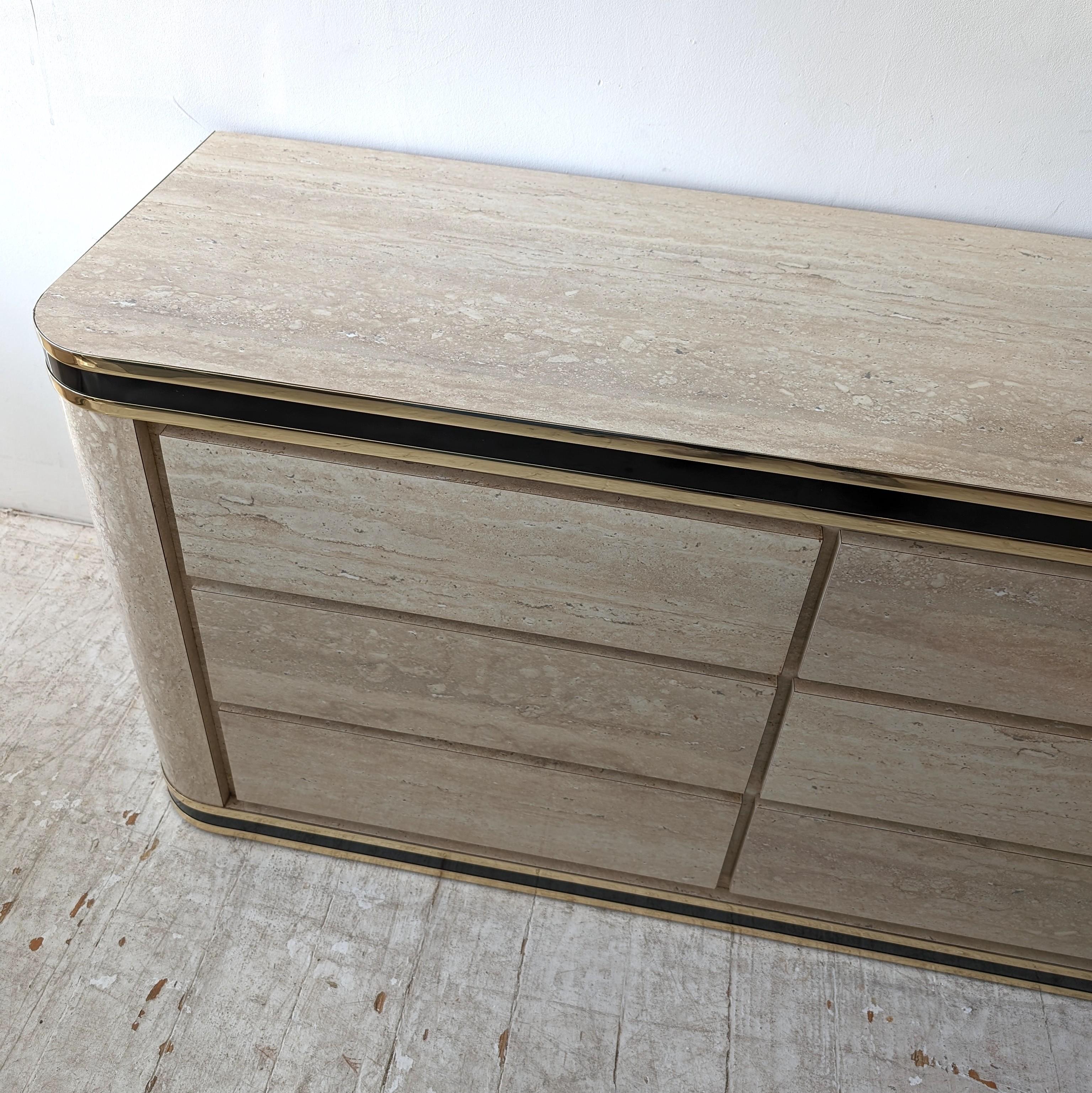 Vintage 1980s American faux travertine laminate sideboard / dresser with drawers 2