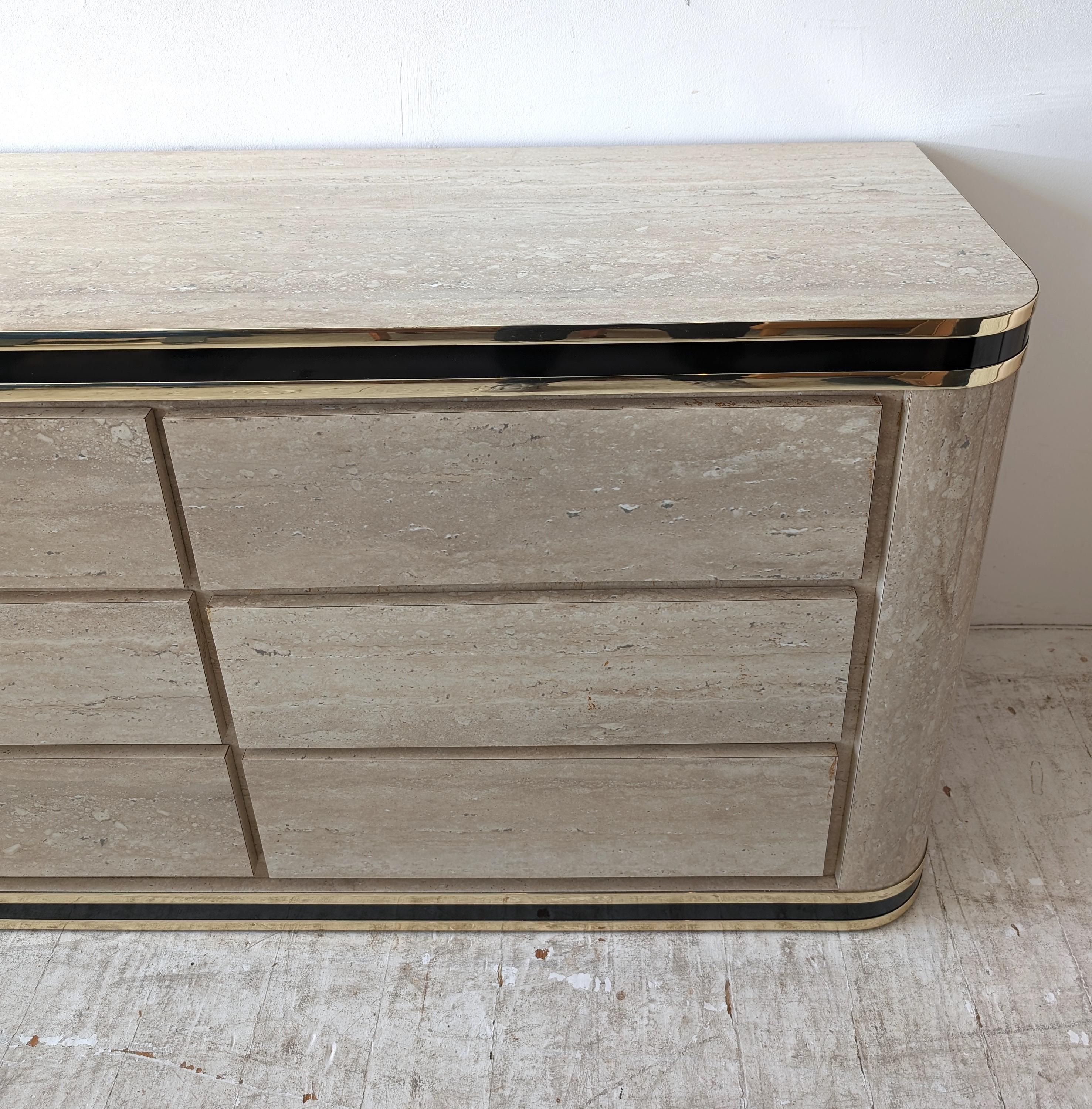 Vintage 1980s American faux travertine laminate sideboard / dresser with drawers 3