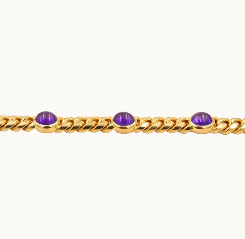 Vintage 1980s Amethyst and 18 Karat Yellow Gold Link Bracelet In Excellent Condition For Sale In Los Angeles, CA