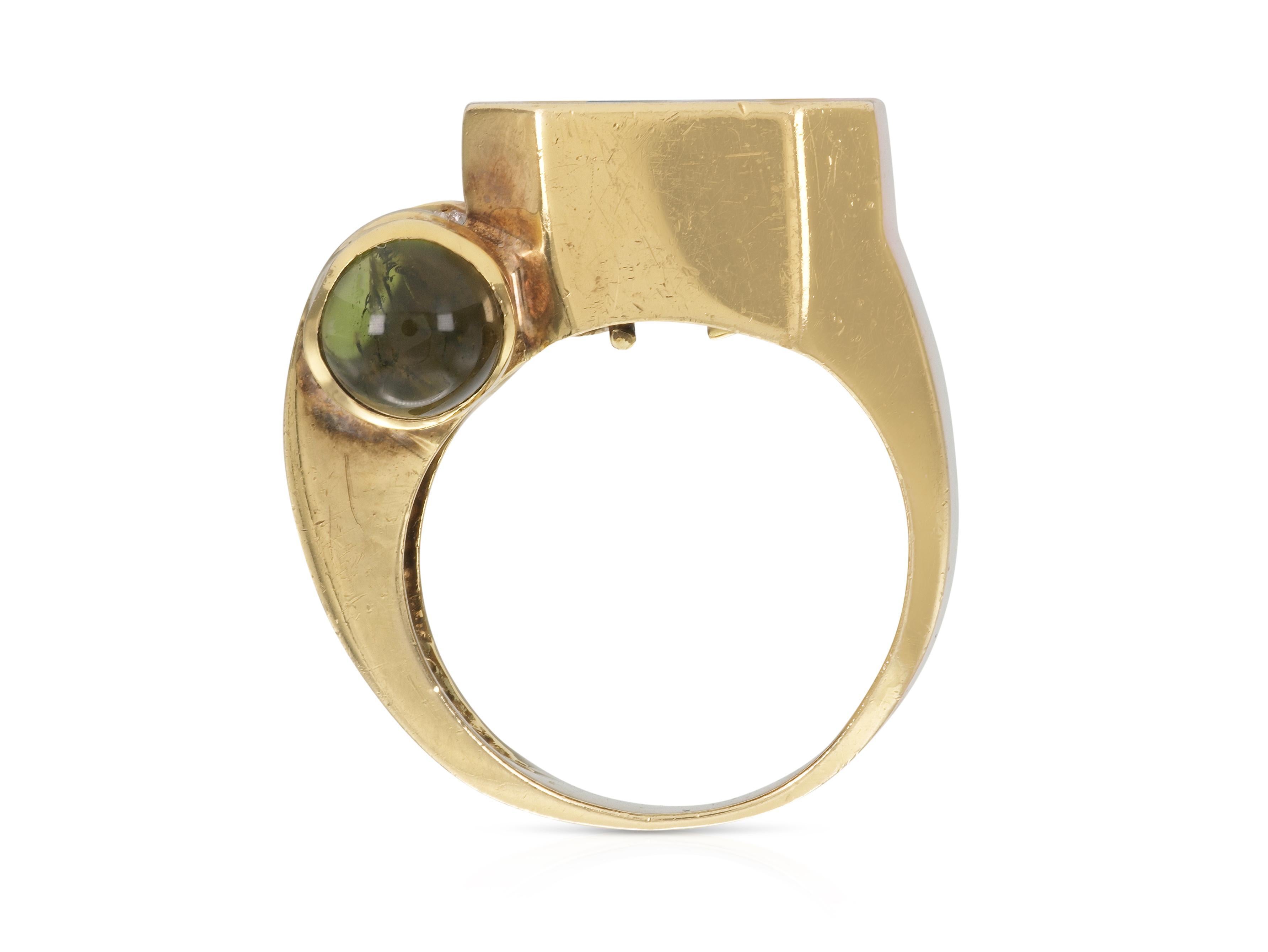 Anillo vintage de aguamarina, diamantes y turmalina de los años 80 en Bueno estado para la venta en New York, NY