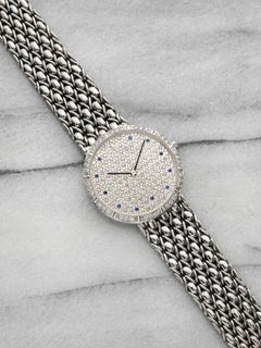 Audemars Piguet vintage des années 1980, en or blanc 18 carats, pavé de diamants, cadran saphir, remontage manuel, 31 mm