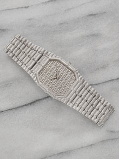 Vintage 1980s Audemars Piguet Bamboo 18K WG Diamond Gadroon Dial Quartz 27 mm