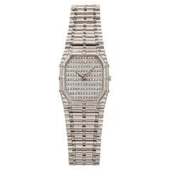 Vintage 1980s Audemars Piguet Bamboo 18K WG Diamond Gadroon Dial Quartz 27 mm