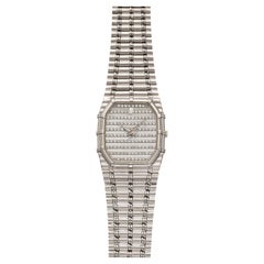 Vintage 1980 Audemars Piguet Bamboo 18K WG Diamond Pave Gadroon Dial 27 mm