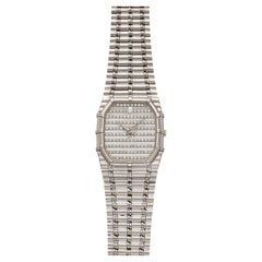 Vintage 1980s Audemars Piguet Bamboo 18K WG Diamond Pave Gadroon Dial 27 mm