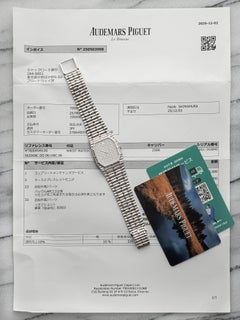 Vintage 1980s Audemars Piguet Bamboo 18K White Gold Quartz Pavé Diamond Dial