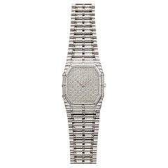 Vintage 1980s Audemars Piguet Bamboo 18K White Gold Quartz Pavé Diamond Dial