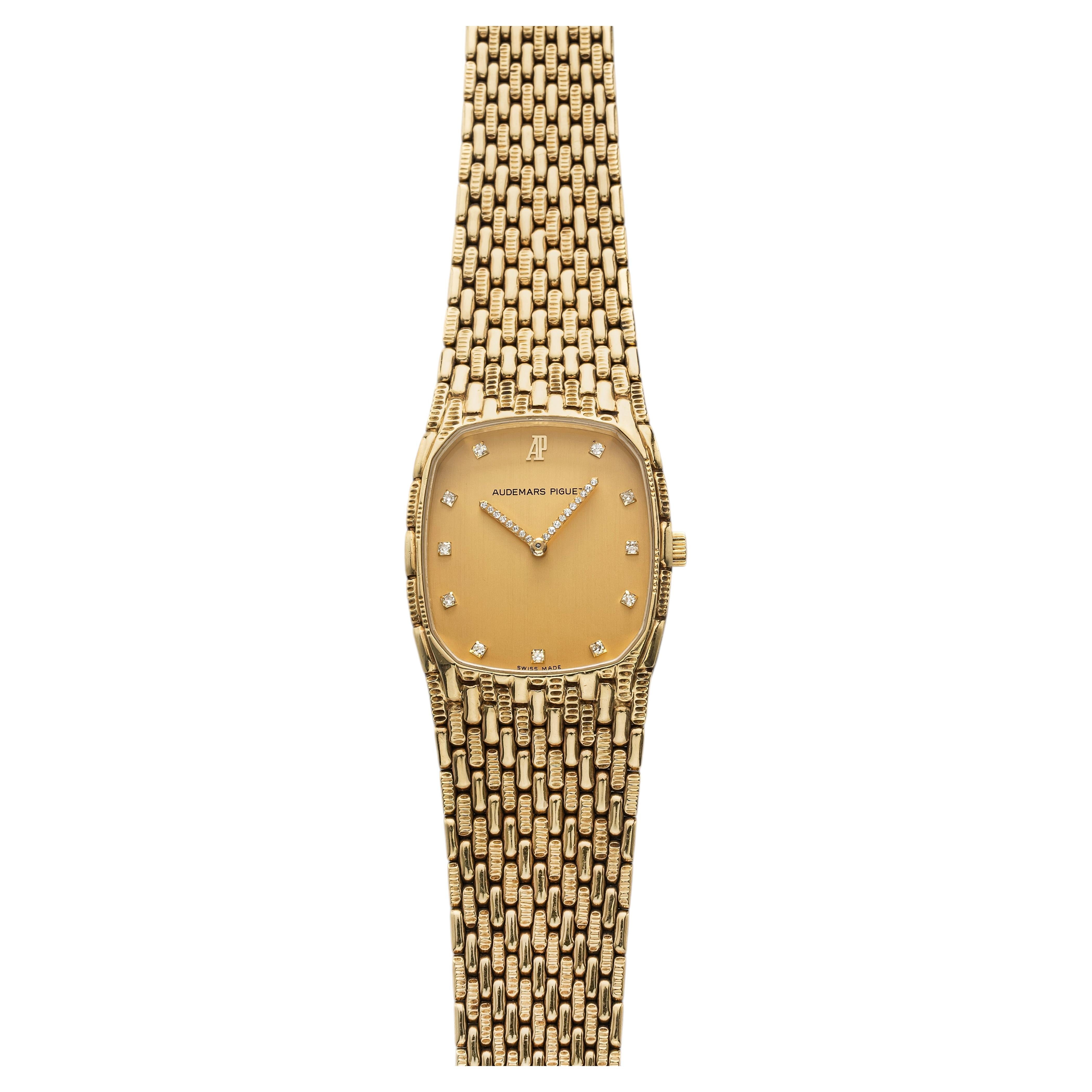Vintage Audemars Piguet Cobra aus den 1980er Jahren, 18 Karat Gelbgold, champagnerfarbenes Zifferblatt mit Diamanten, Handaufzug, 27 mm
