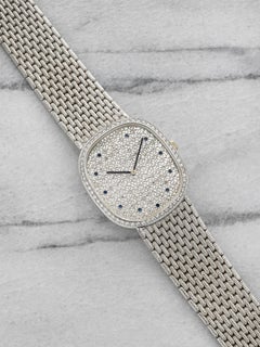 Vintage 1980s Audemars Piguet Ellipse 18K WG Diamond Pave Etched Sun Manual 29mm