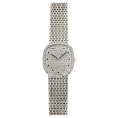 Vintage 1980s Audemars Piguet Ellipse 18K WG Diamond Pave Etched Sun Manual 29mm