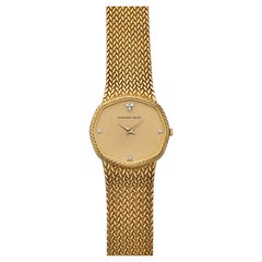 Audemars Piguet vintage des années 1980, octogonale, en or jaune 18 carats, cadran serti de diamants, remontage manuel, 30 mm