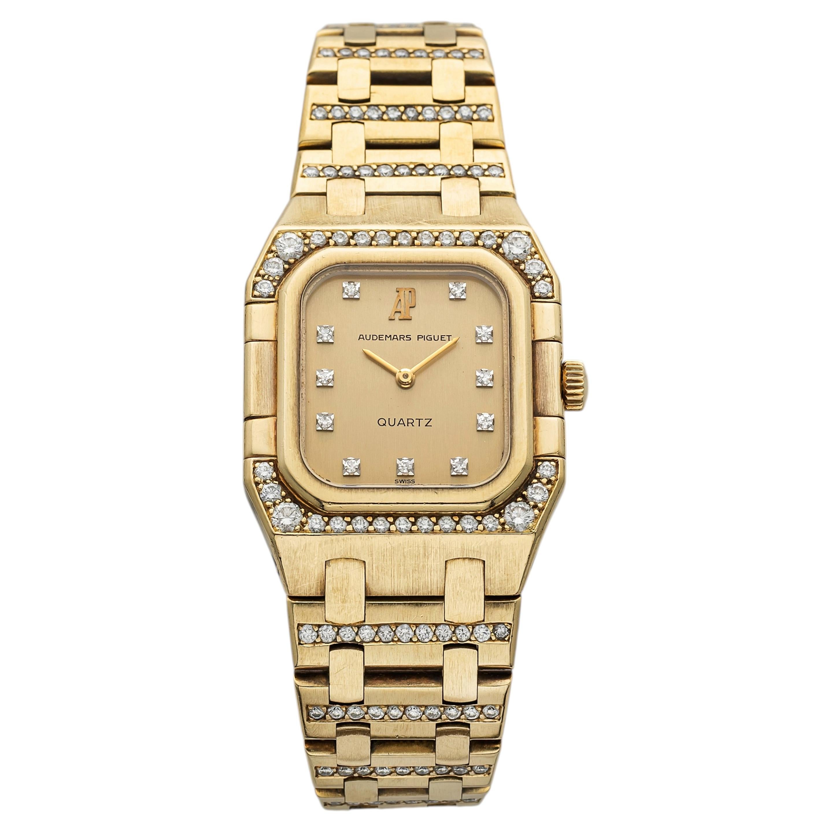 Vintage 1980s Audemars Piguet Royal Oak 6015BA 18K YG Diamond Dial Quartz 25mm