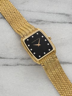 Vintage 1980s Audemars Piguet Yellow Gold Rectangular Manual Onyx Diamond 22mm
