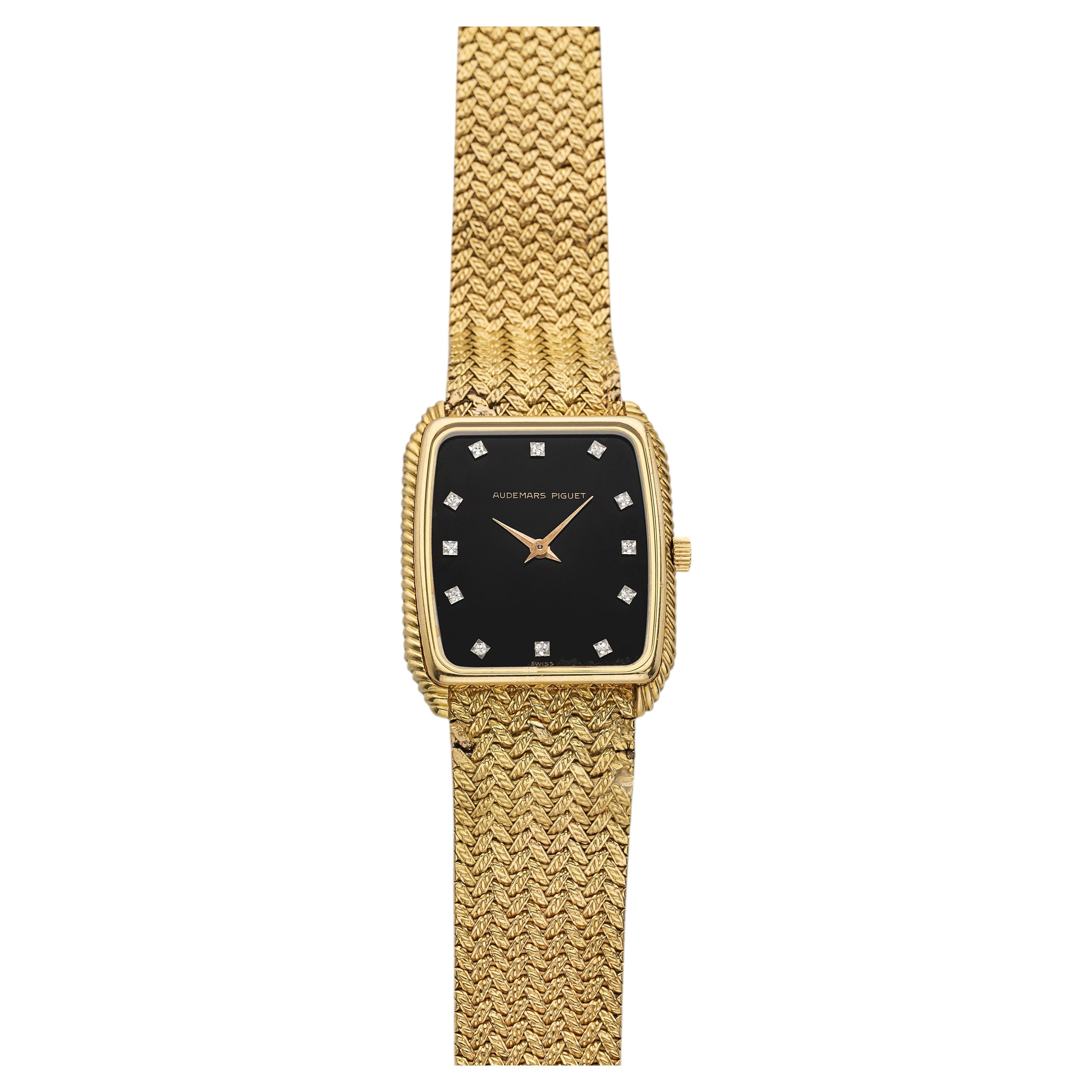 Vintage años 80 Audemars Piguet YG Rectangular Manual Ónice Diamante 22mm