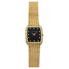 Vintage 1980s Audemars Piguet YG Rectangular Manual Onyx Diamond 22mm
