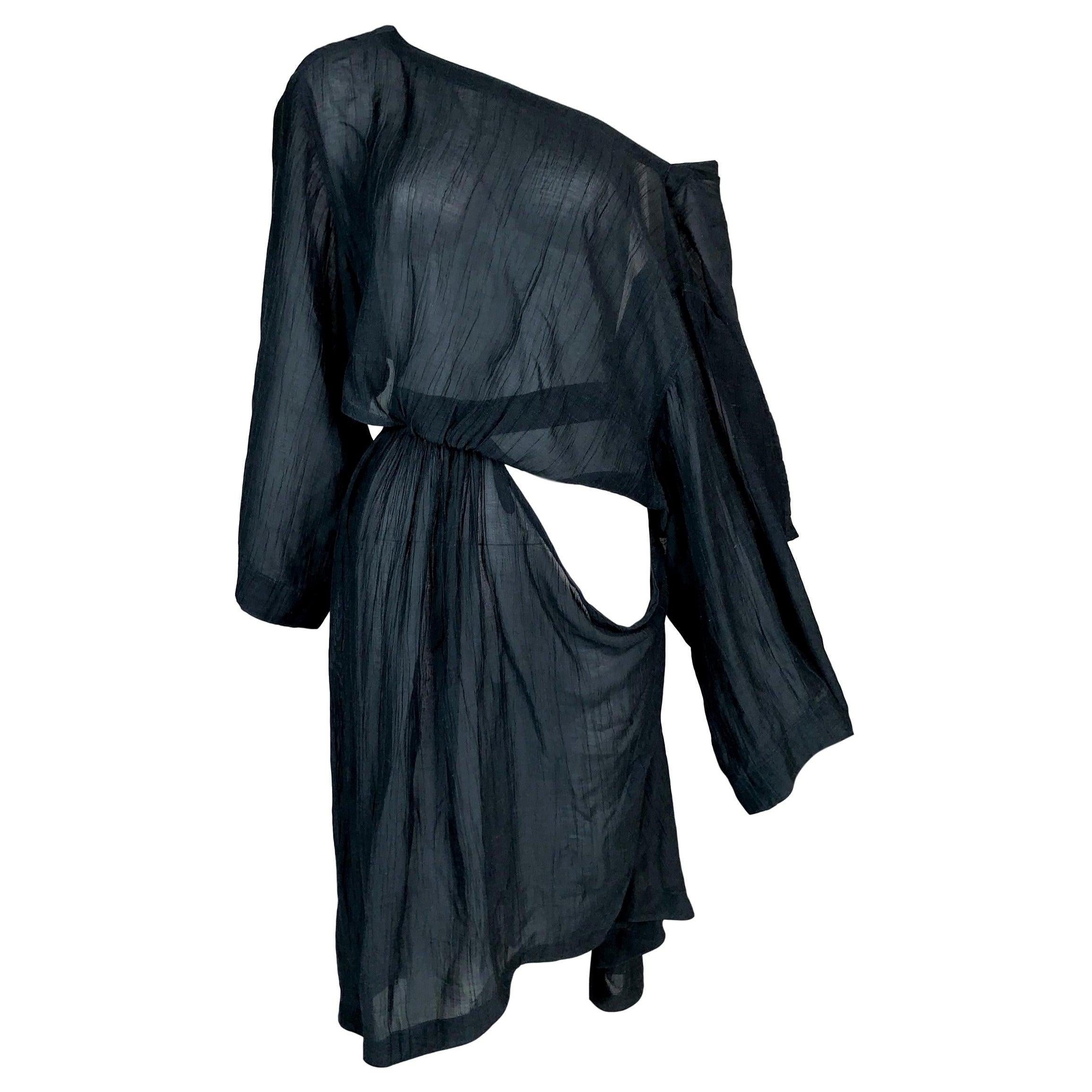 Vintage 1980
s Azzedine Alaia Sheer Green Off Shoulder Cut-Out Dress