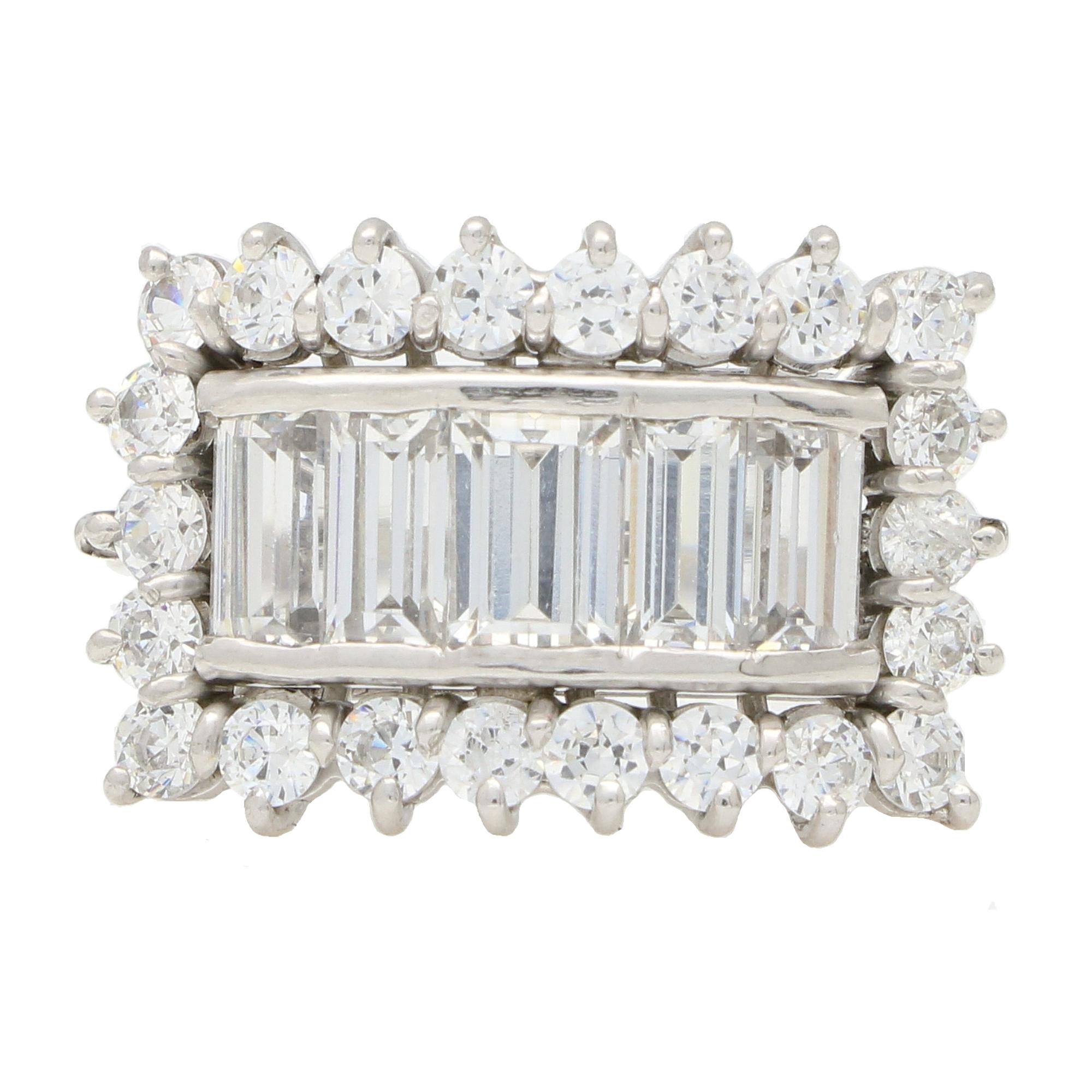 Vintage 1980's Baguette and Round Diamond Cluster Statement Ring in 18k Gold