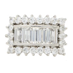 Vintage 1980's Baguette and Round Diamond Cluster Statement Ring in 18k Gold