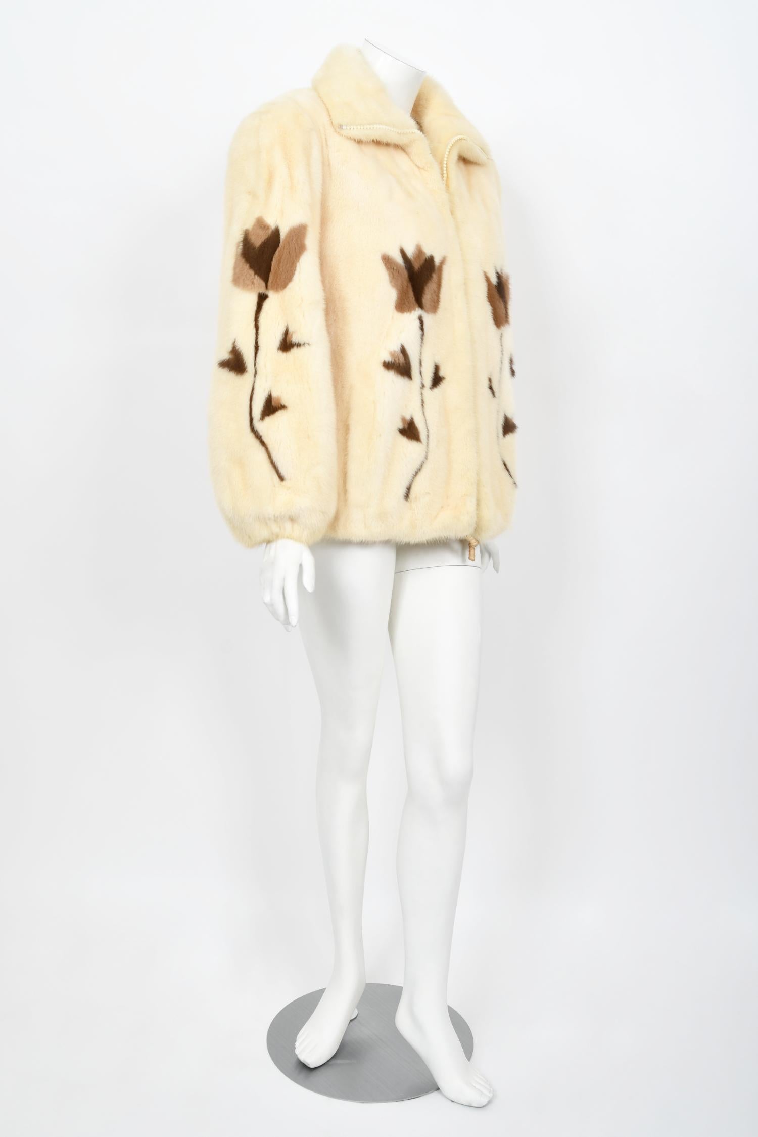 Vintage 1980s Balenciaga Couture 'Butterflies & Flowers' Printed Mink Fur Jacket For Sale 8