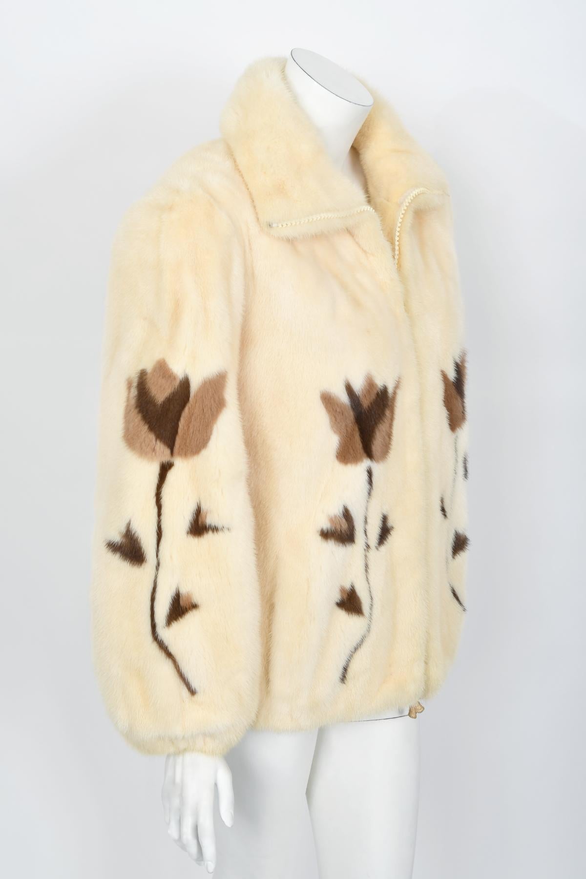 Vintage 1980s Balenciaga Couture 'Butterflies & Flowers' Printed Mink Fur Jacket For Sale 9