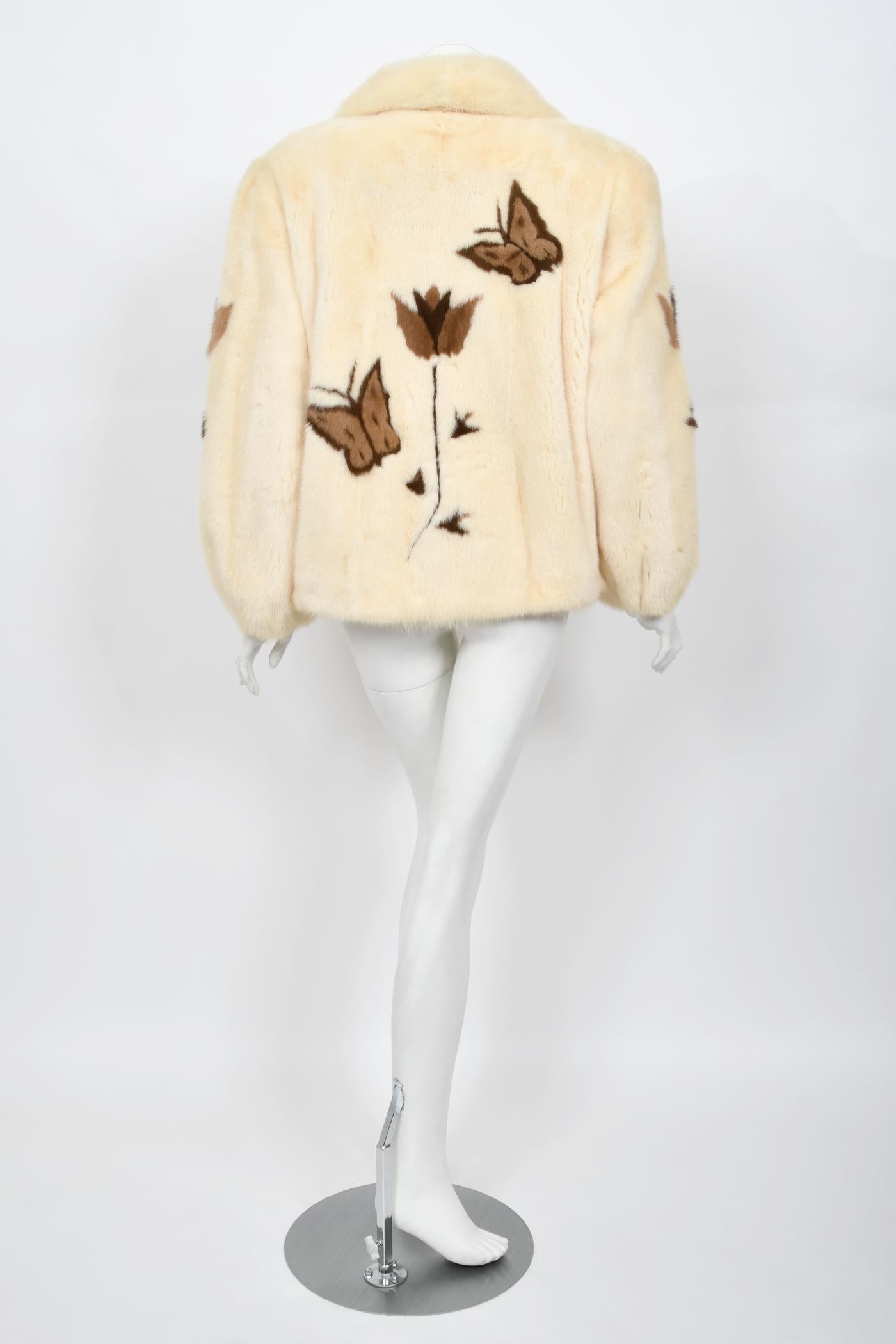 1980's Balenciaga Couture 'Butterflies & Flowers' Printed Mink Fur Bomber Jacket 10