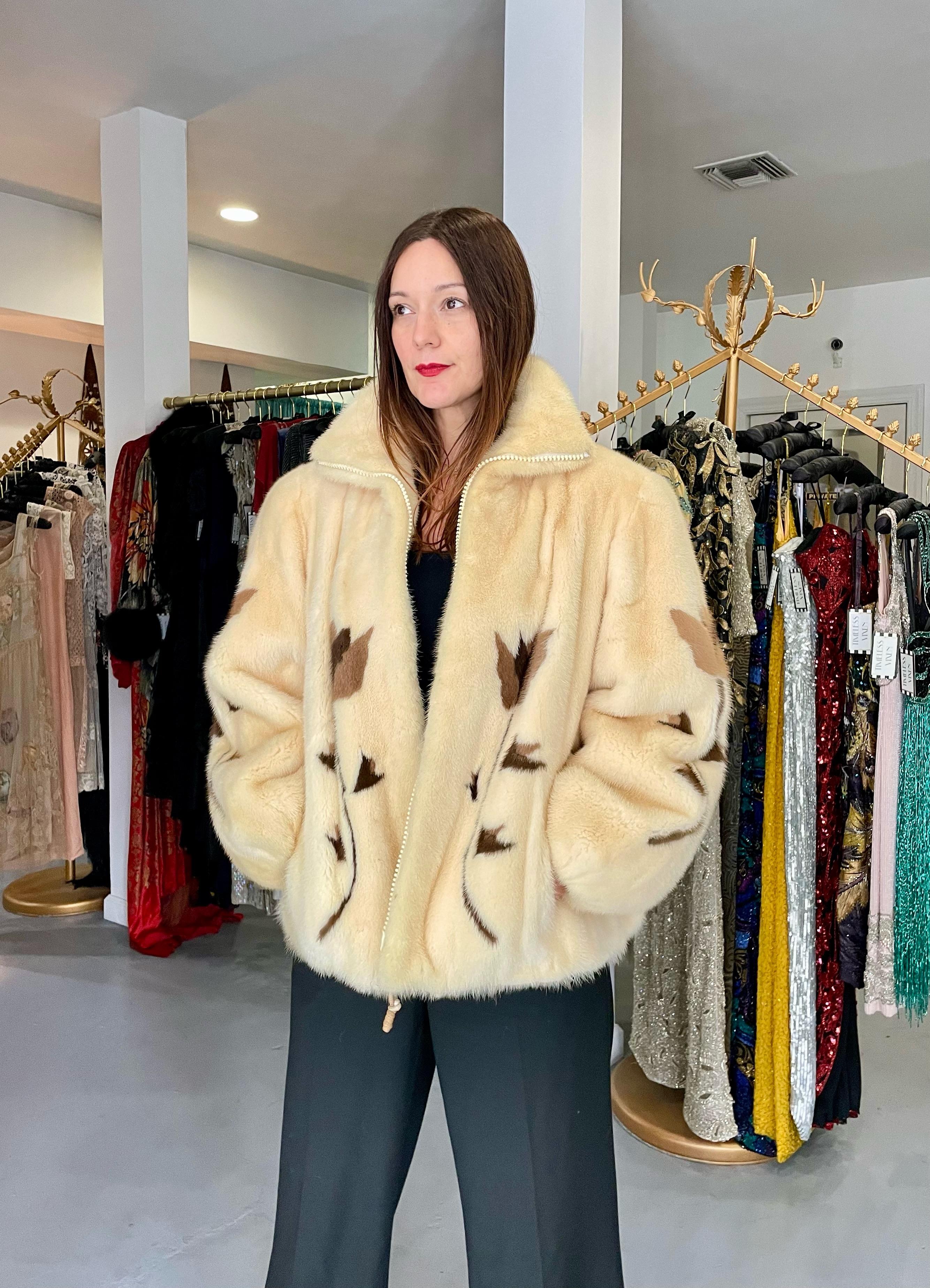 Vintage 1980s Balenciaga Couture 'Butterflies & Flowers' Printed Mink Fur Jacket In Good Condition For Sale In Beverly Hills, CA