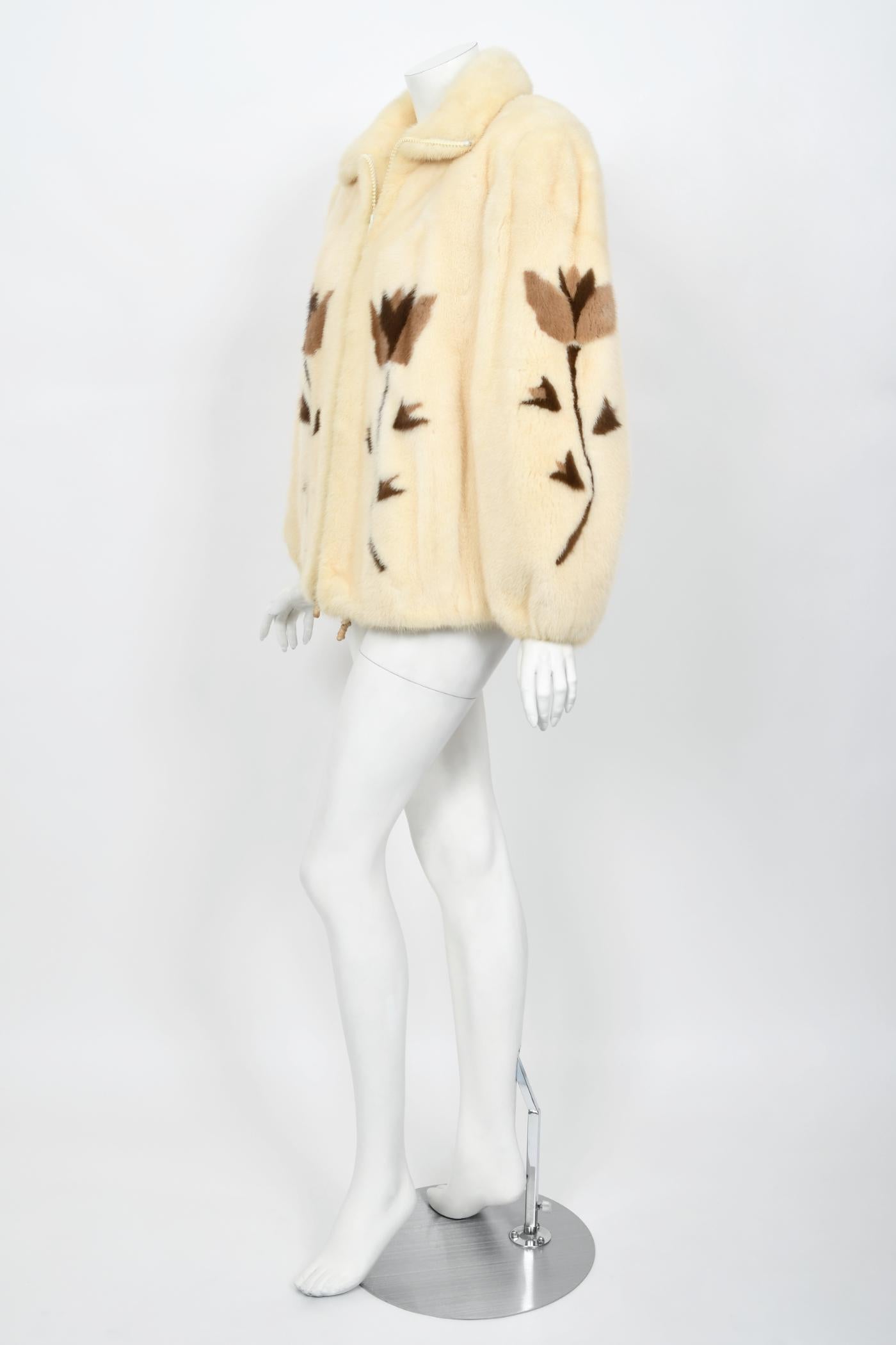 Vintage 1980s Balenciaga Couture 'Butterflies & Flowers' Printed Mink Fur Jacket For Sale 3