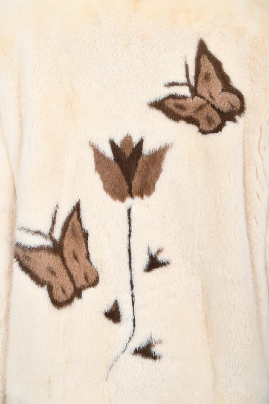 Veste en fourrure de vison imprimée « papillons et fleurs » Balenciaga Couture des années 1980 en vente 4