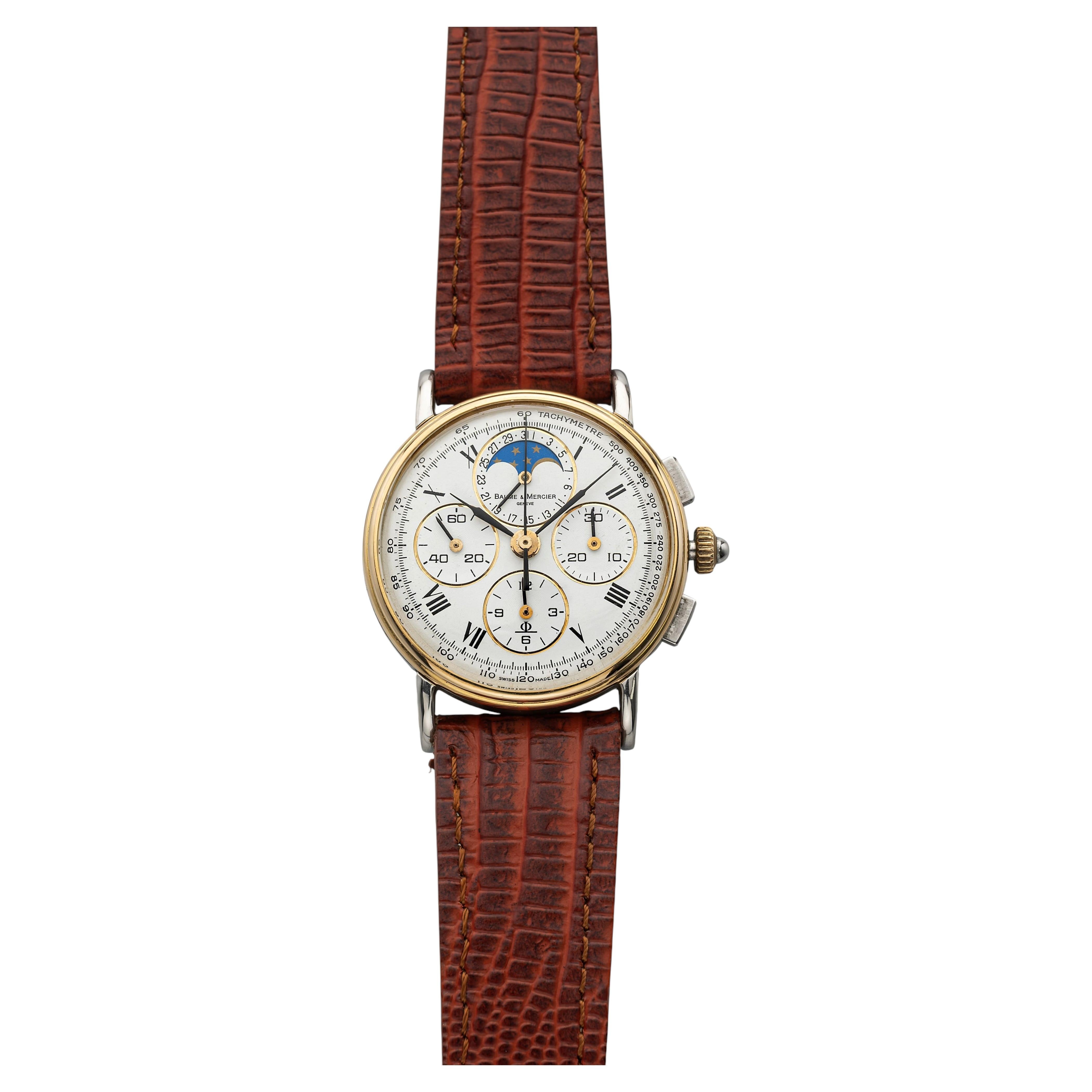 Vintage 1980s Baume & Mercier Chronograph 6102.099 TT White Dial Manual 32mm