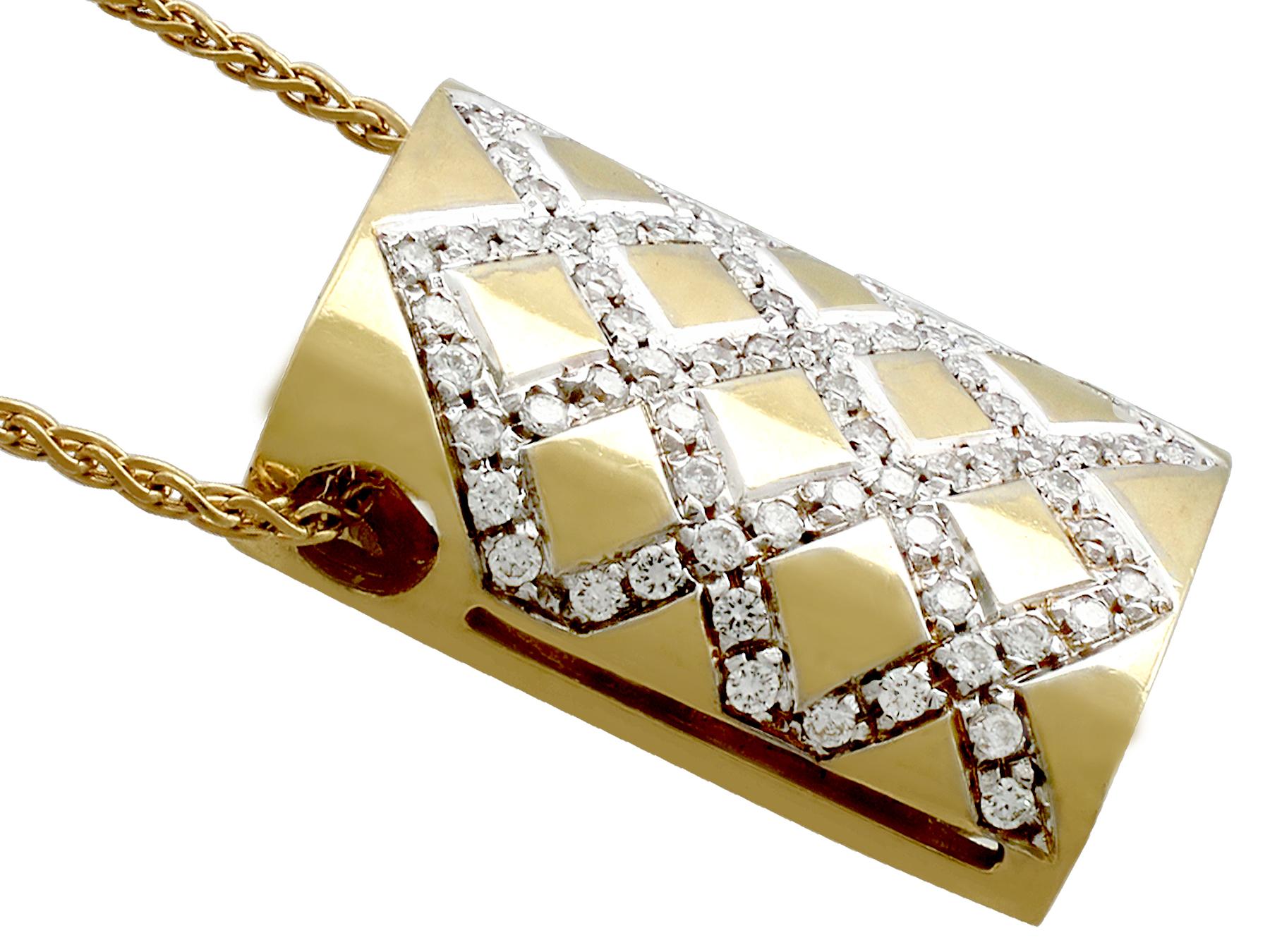 Vintage 1980s Belgian Diamond Yellow Gold and White Gold Set Pendant In Excellent Condition In Jesmond, Newcastle Upon Tyne