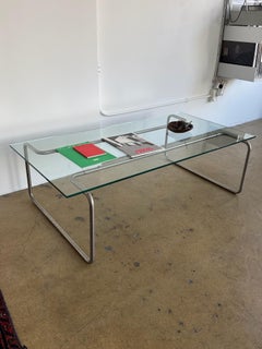 Vintage 1980's Bent Steel and Glass Coffee Table