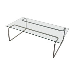 Vintage 1980's Bent Steel and Glass Coffee Table