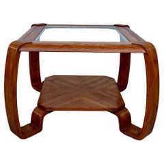 Retro 1980s Bentwood Oak and Glass Cocktail / Side Table