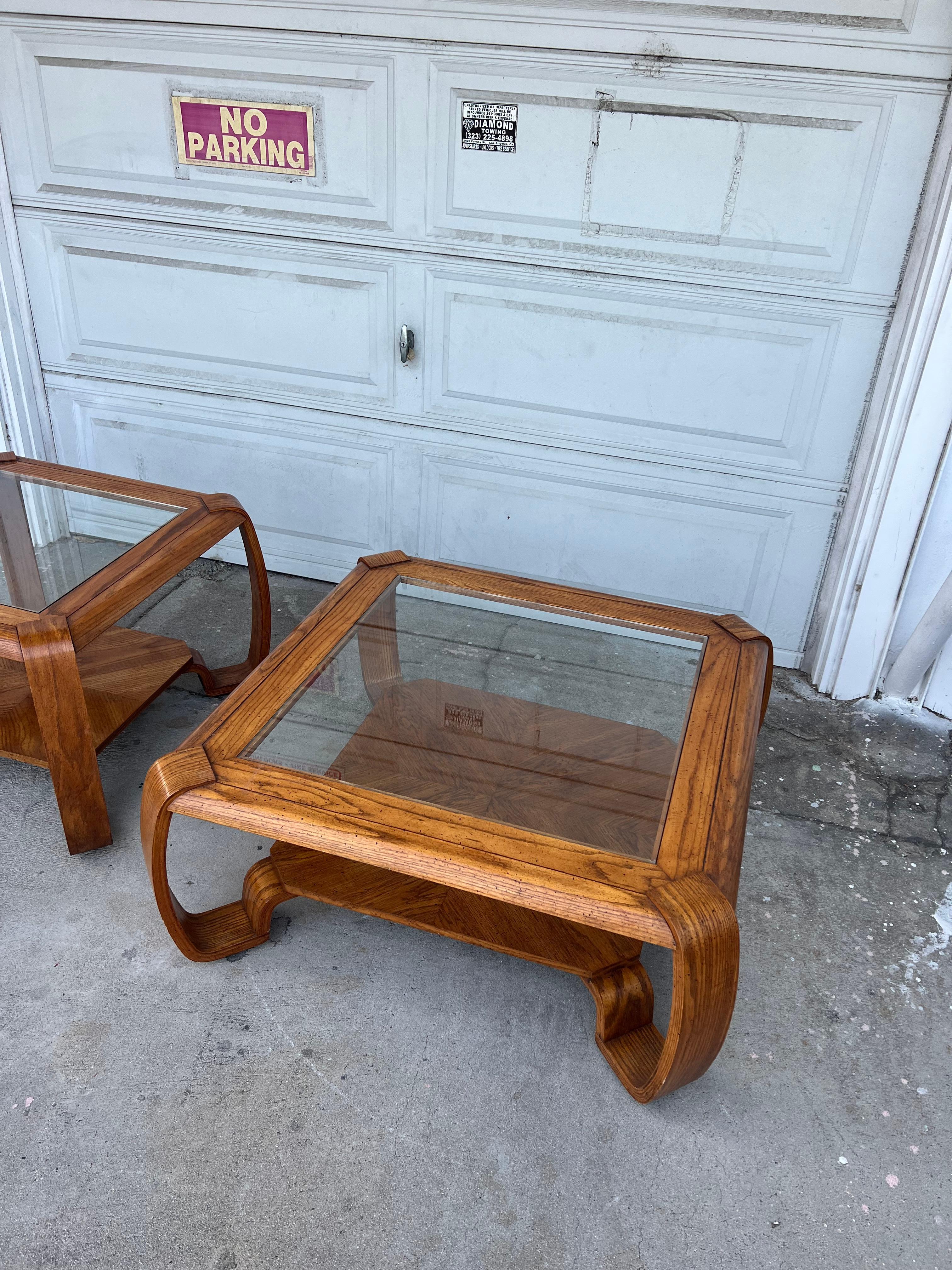 Vintage 1980s Bentwood Oak and Glass Coffee Table 1