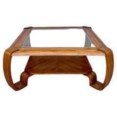 Vintage 1980s Bentwood Oak and Glass Coffee Table