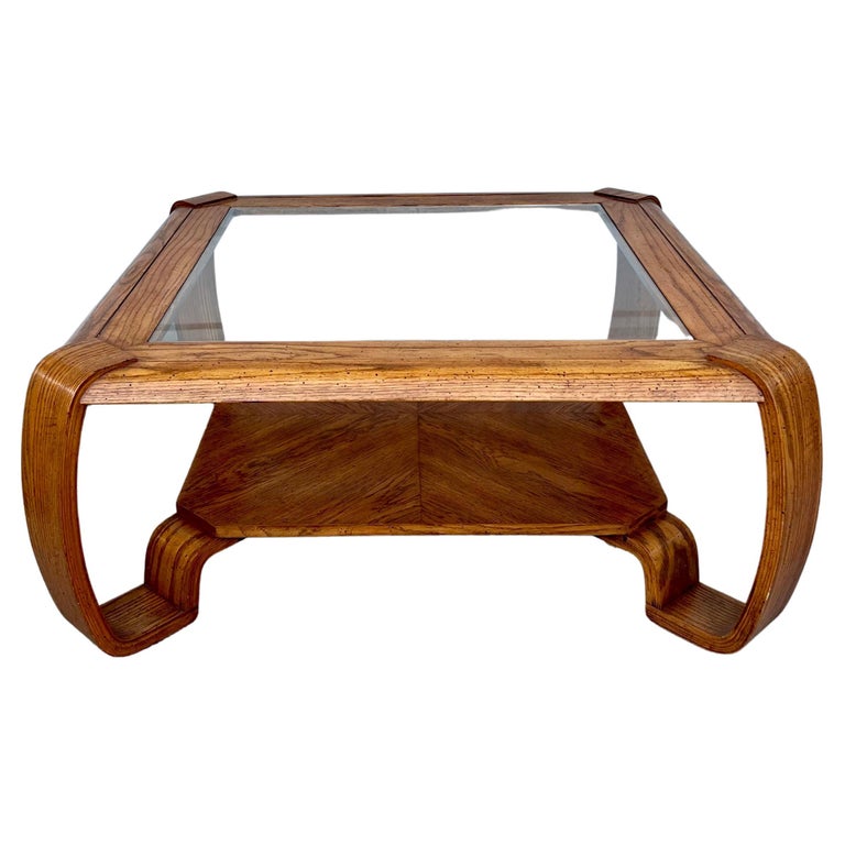 Vintage 1980s Bentwood Oak and Glass Coffee Table For Sale at 1stDibs