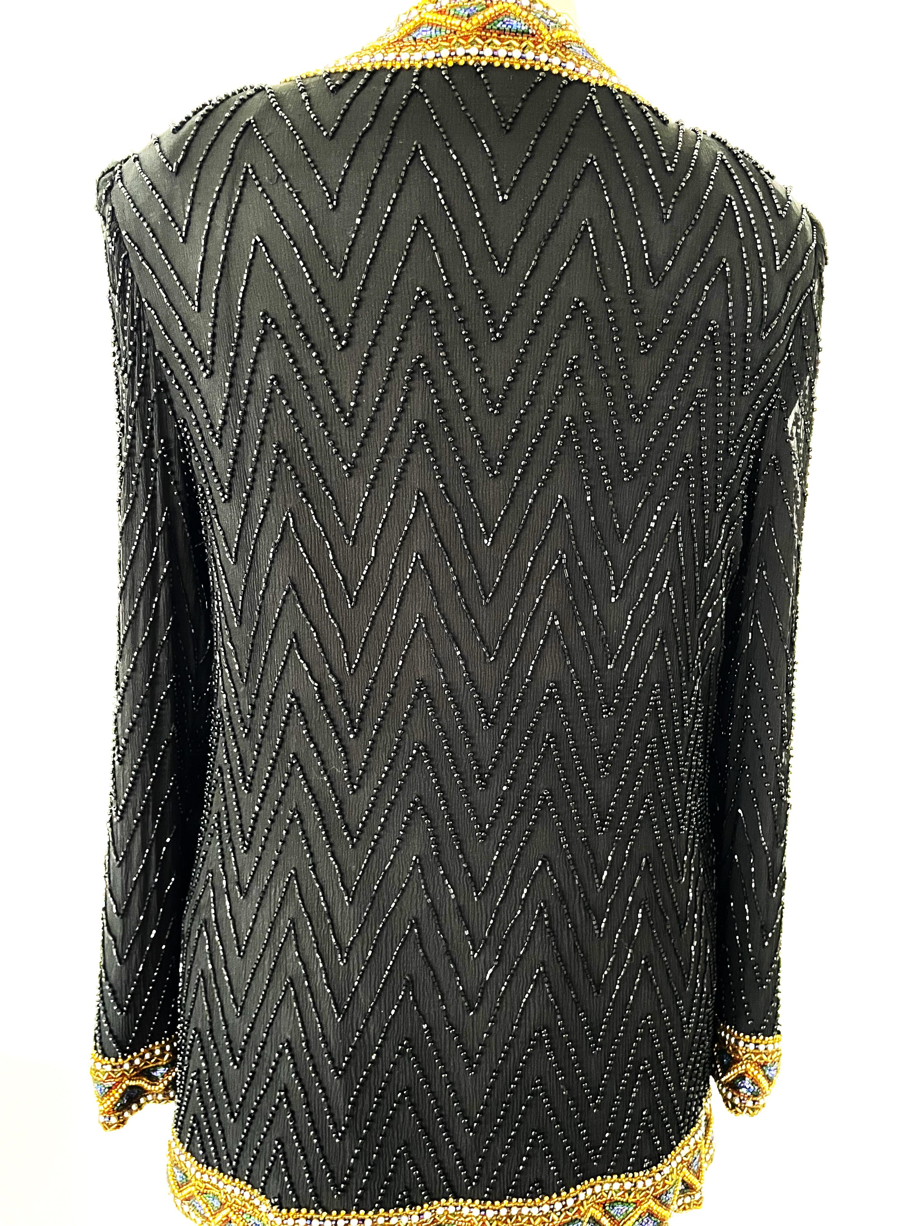 Vintage 1980s Black Beaded Silk Cocktail Evening Coat For Sale 3