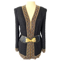 Vintage 1980s Black Beaded Silk Cocktail Evening Coat