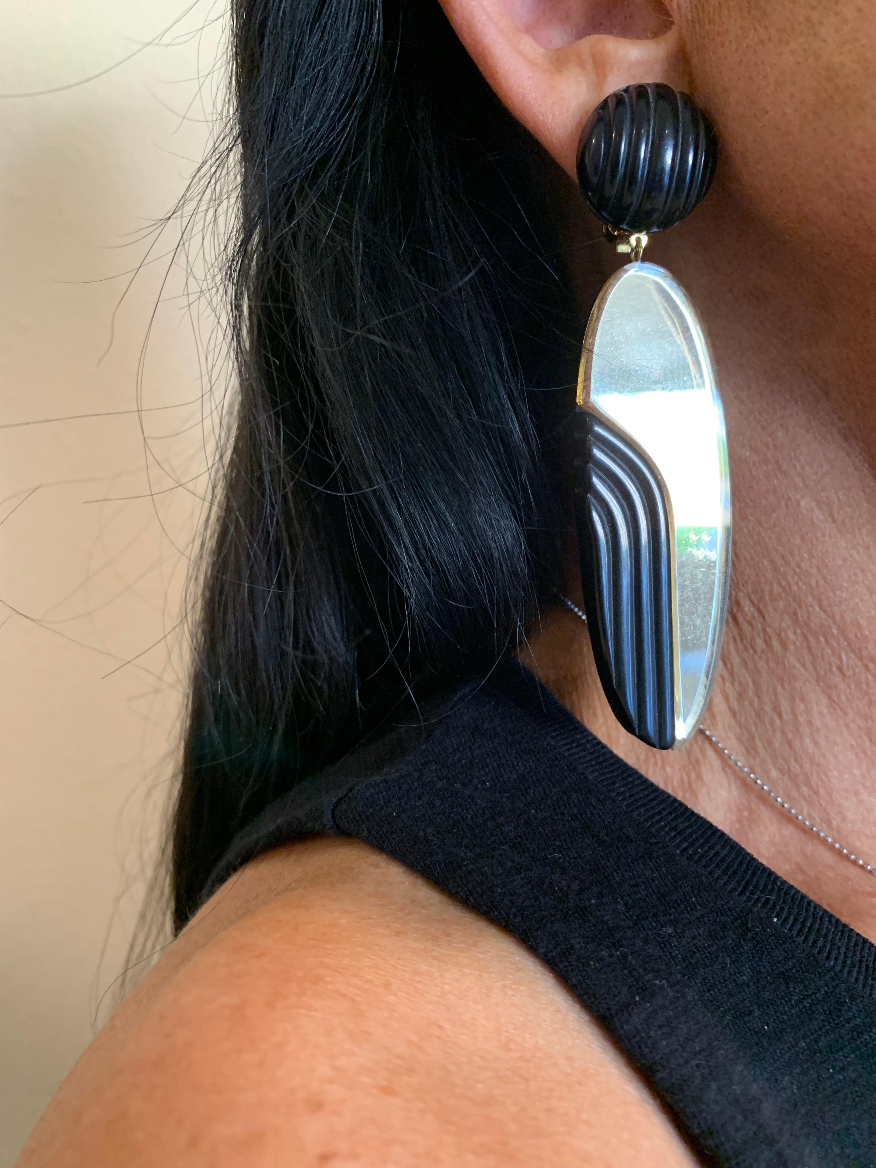 Vintage 1980s Black Bronze Oversized Statement Earrings  In Excellent Condition In Palm Springs, CA