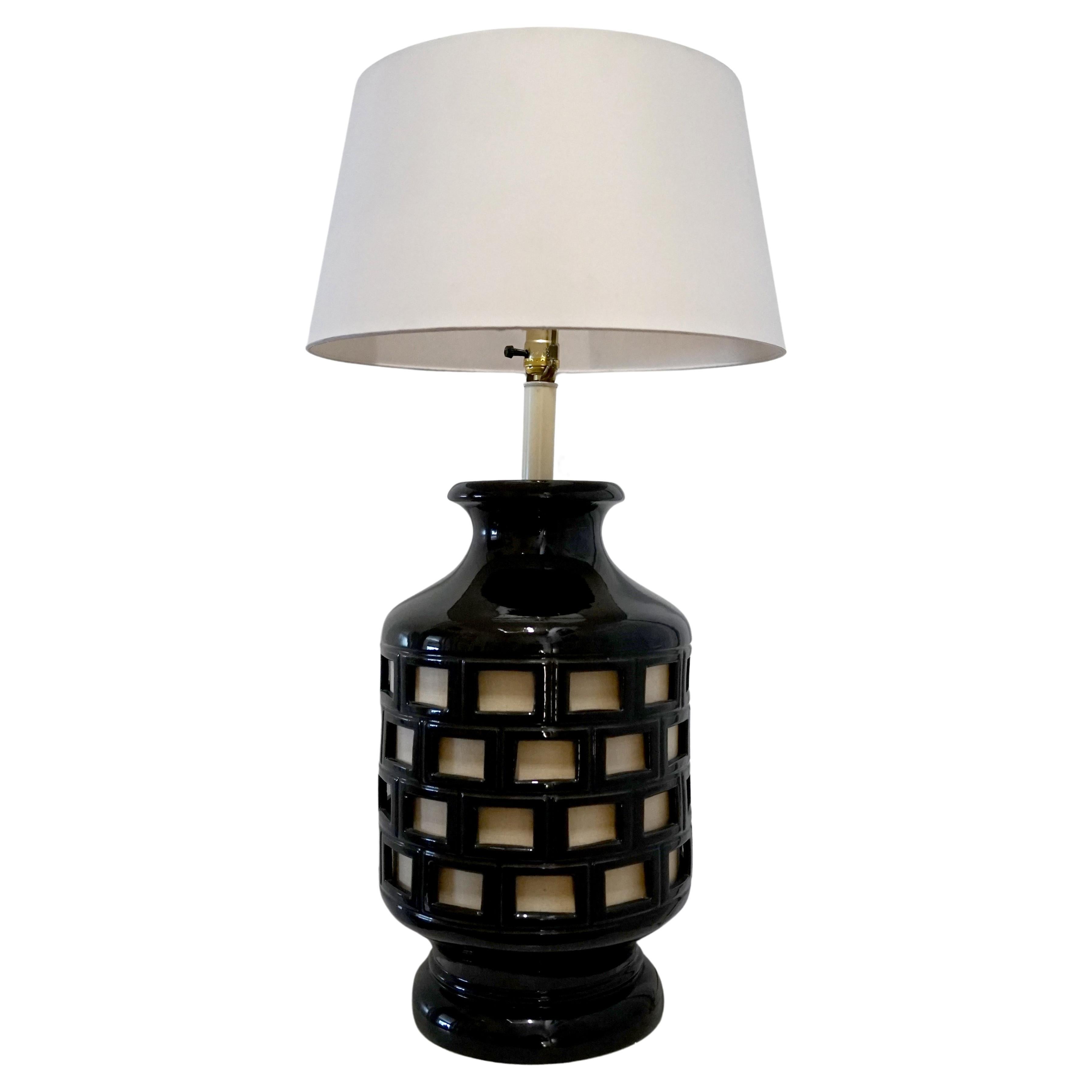 Lampe de table vintage des années 1980 en céramique noire à large glaçure en vente
