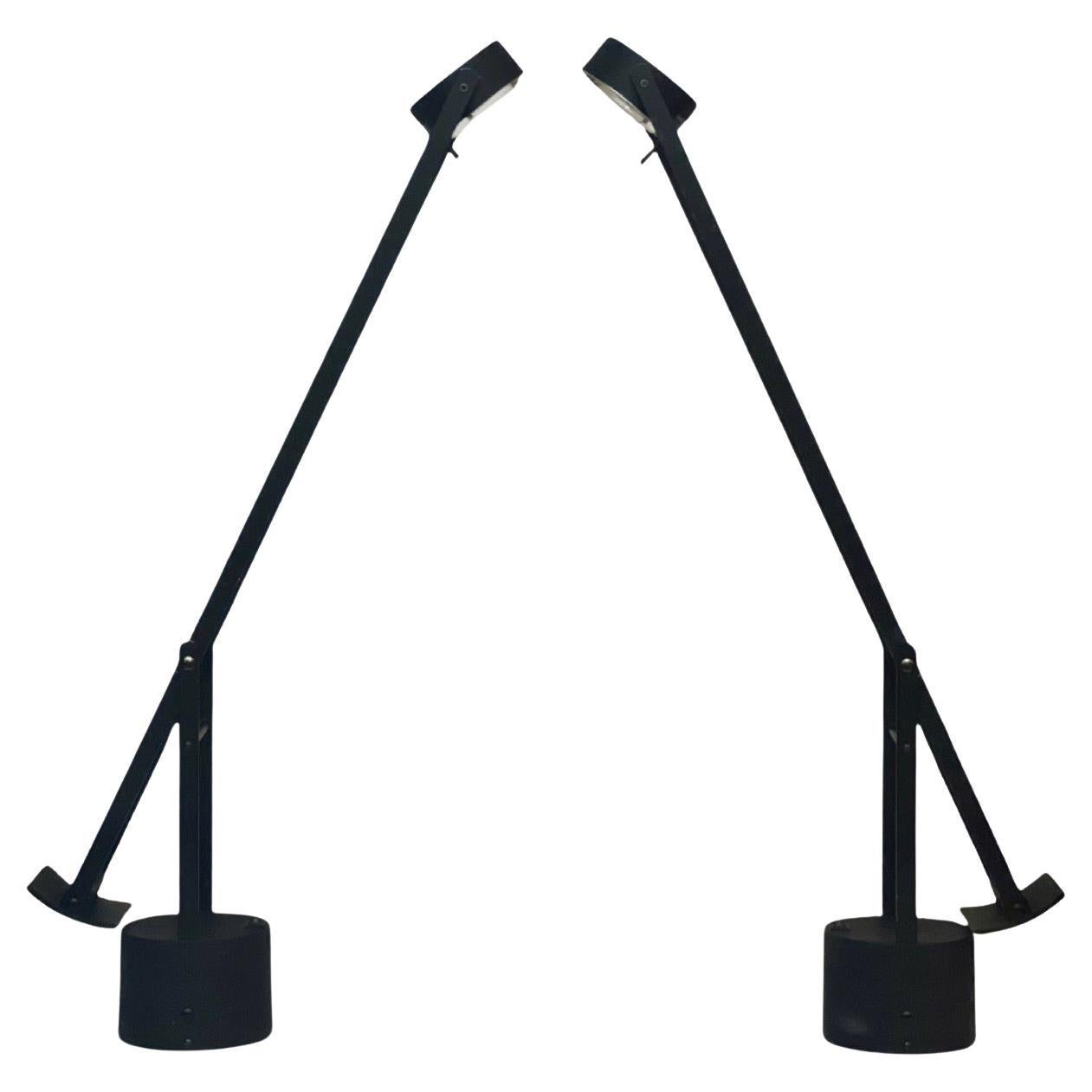 Vintage 1980s Schwarz Modernist Halogen Aufgabe Schreibtischlampen, Paar