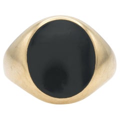 Anello con sigillo in onice nero vintage degli anni '80