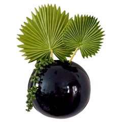 Vintage 1980s Black Sphere Vase — Sculptural Postmodern Round Vessel