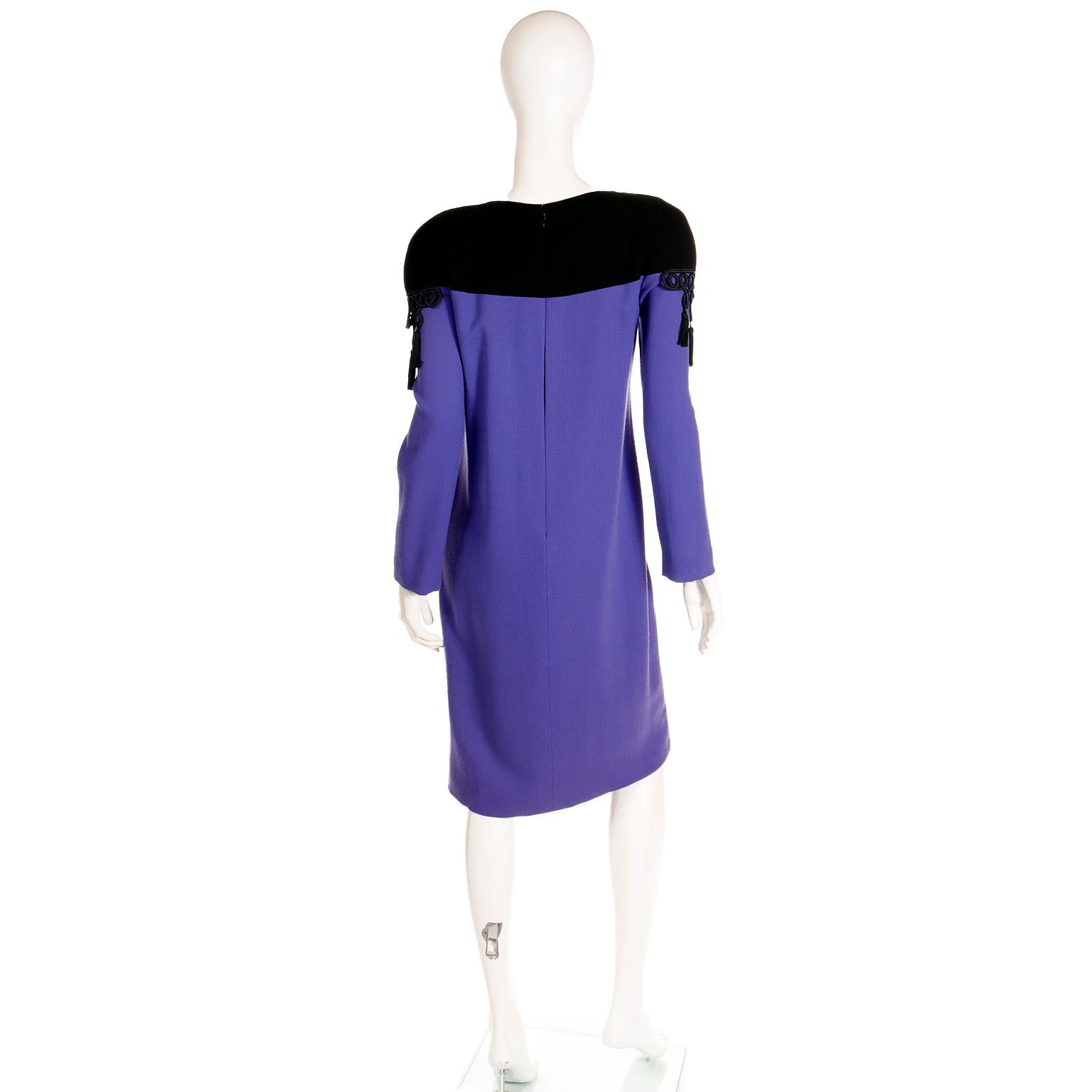 Women's Vintage 1980s Bob Mackie Purple Dress With Black Tassels & Braid For Sale