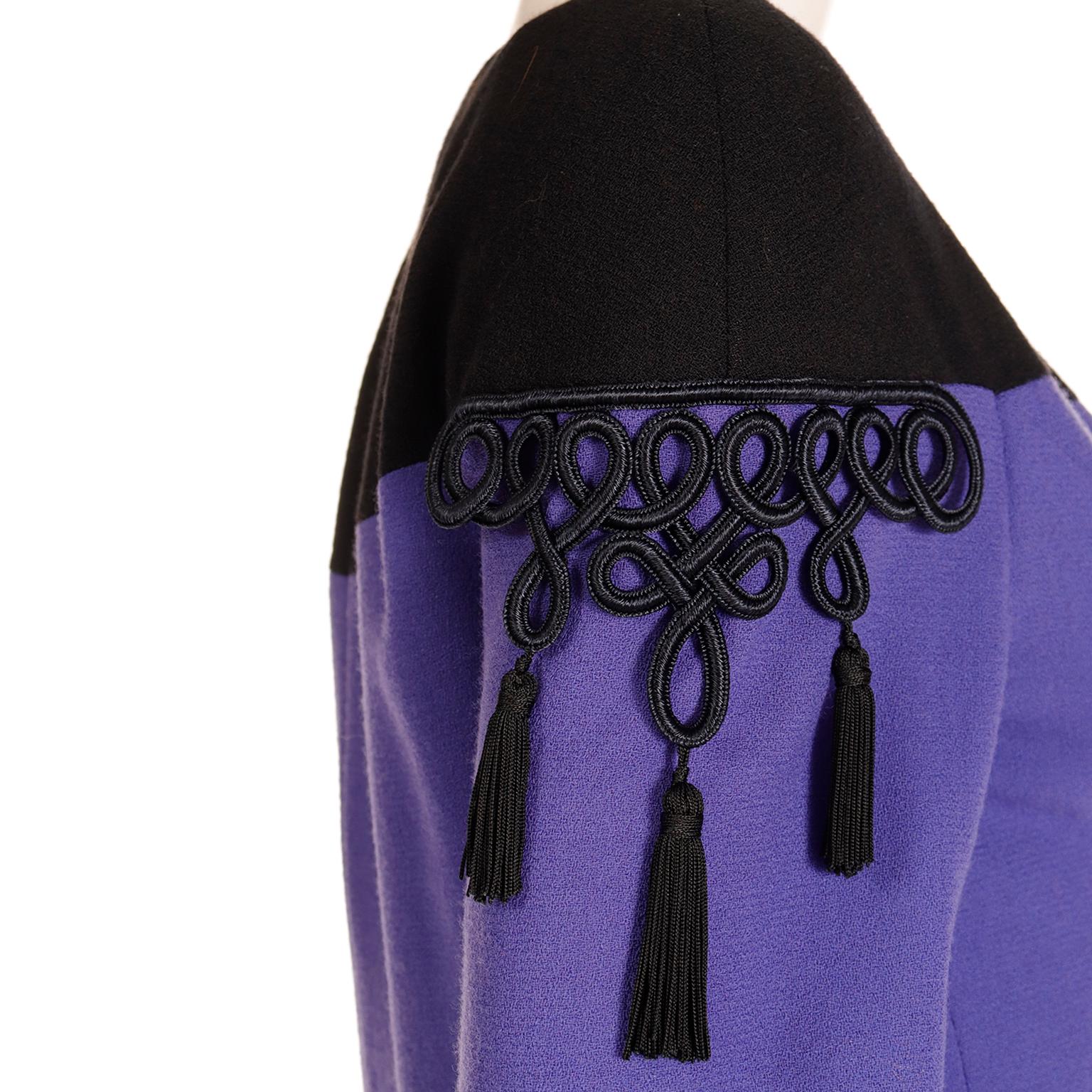 Vintage 1980s Bob Mackie Purple Dress With Black Tassels & Braid 2